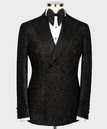 Black Gemstone Embriored Collar Black Tuxedo