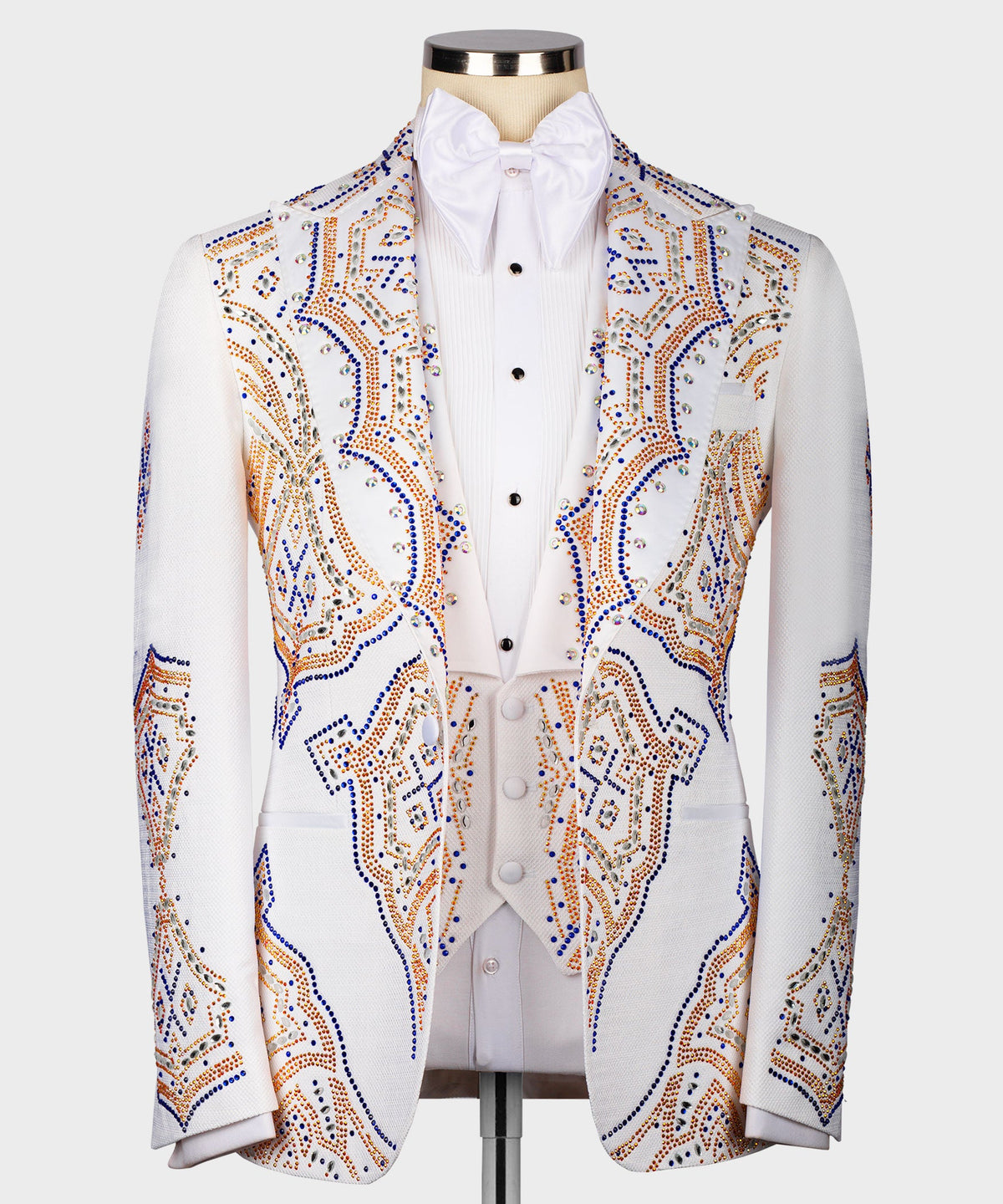 Dio Baby Lonian Men's White Front One Button Oriental Pattern Tuxedo Custom Desing Vest Suit