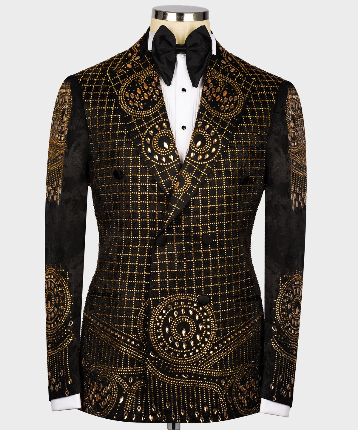 Dio Baby Lonian Men's Black Gold Authentic Embroidered Detail Tuxedo Custom Desing Vest Suit