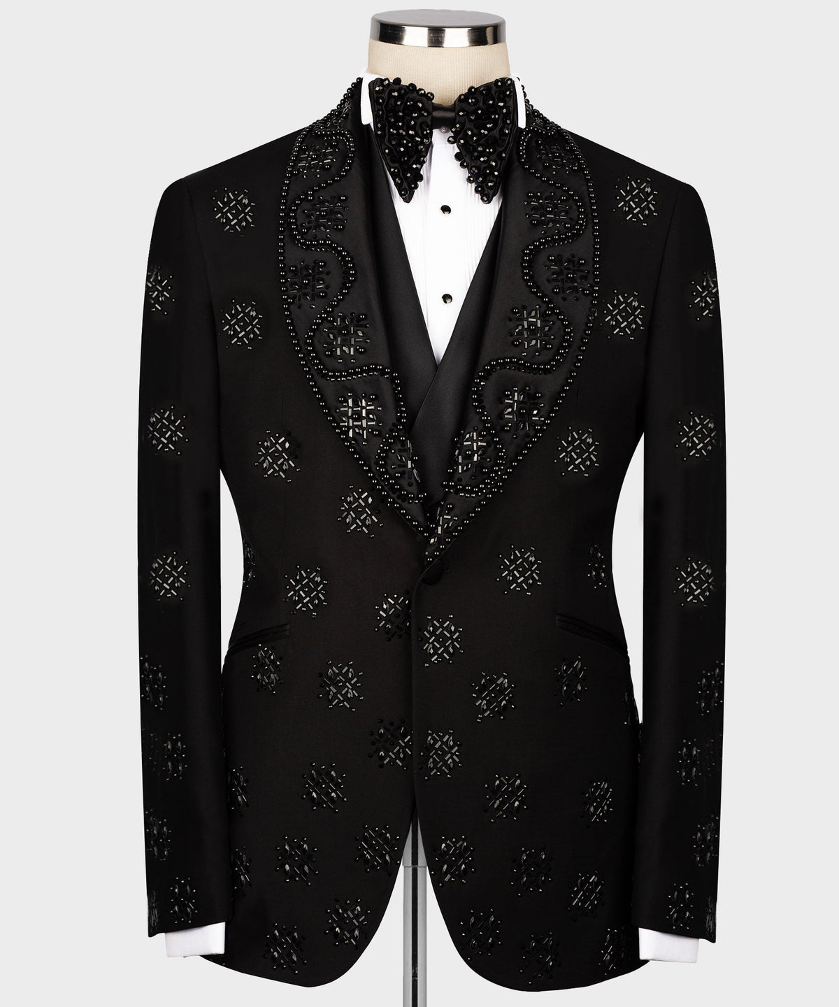 Dio Baby Lonian Men'sBlack Stone Embroidered Black Tuxedo Custom Desing Vest Suit