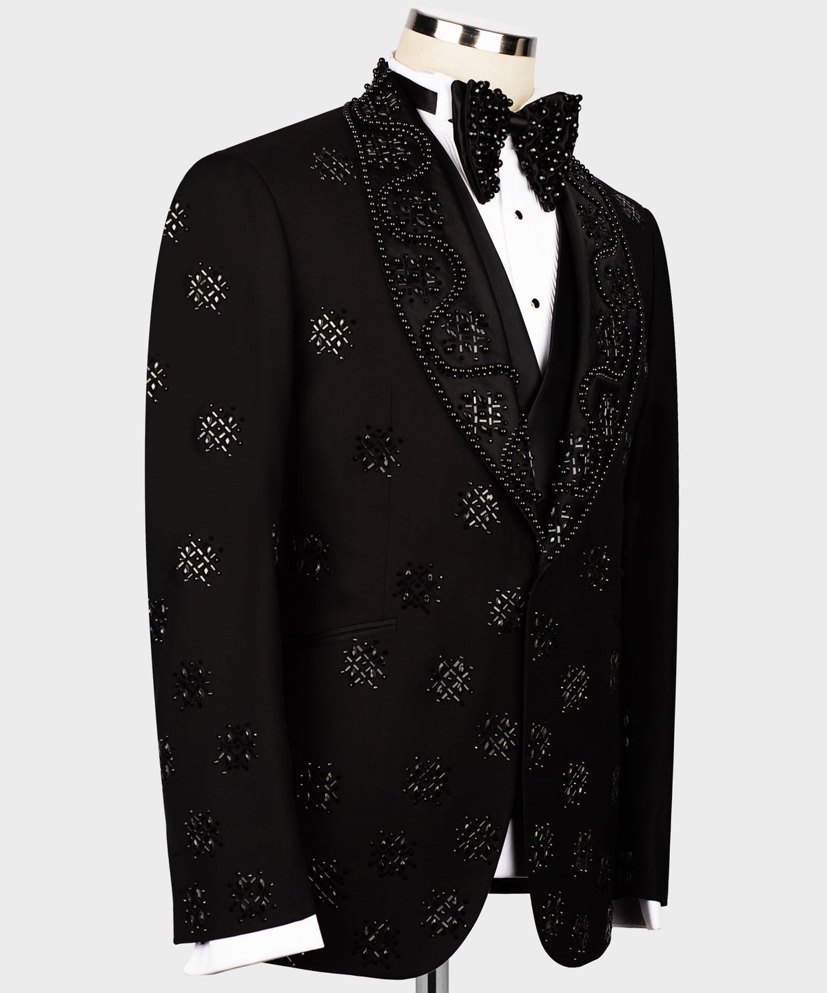 Dio Baby Lonian Men'sBlack Stone Embroidered Black Tuxedo Custom Desing Vest Suit