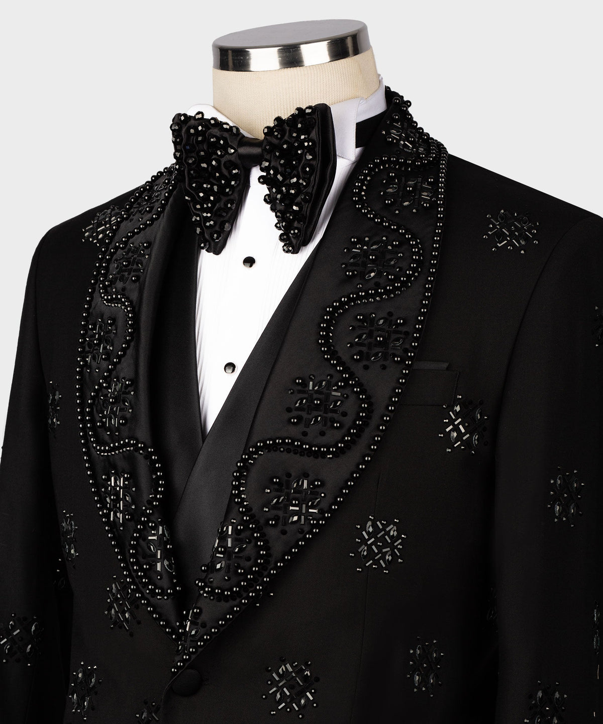 Dio Baby Lonian Men'sBlack Stone Embroidered Black Tuxedo Custom Desing Vest Suit