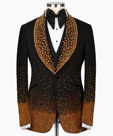 Dio Baby Lonian Men's Gold Stone Embroidered Custom Desing Vest Suit W/ Pant