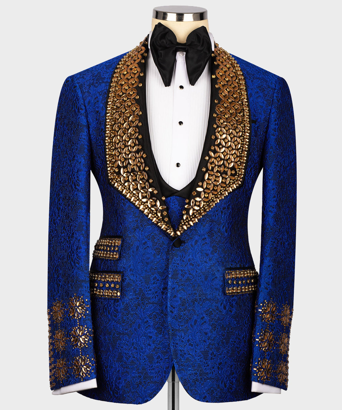 Dio Baby Lonian Men's Gold Gem Stone Blue Special Tuxedo Front One Button W/ Waistcoat Trousers