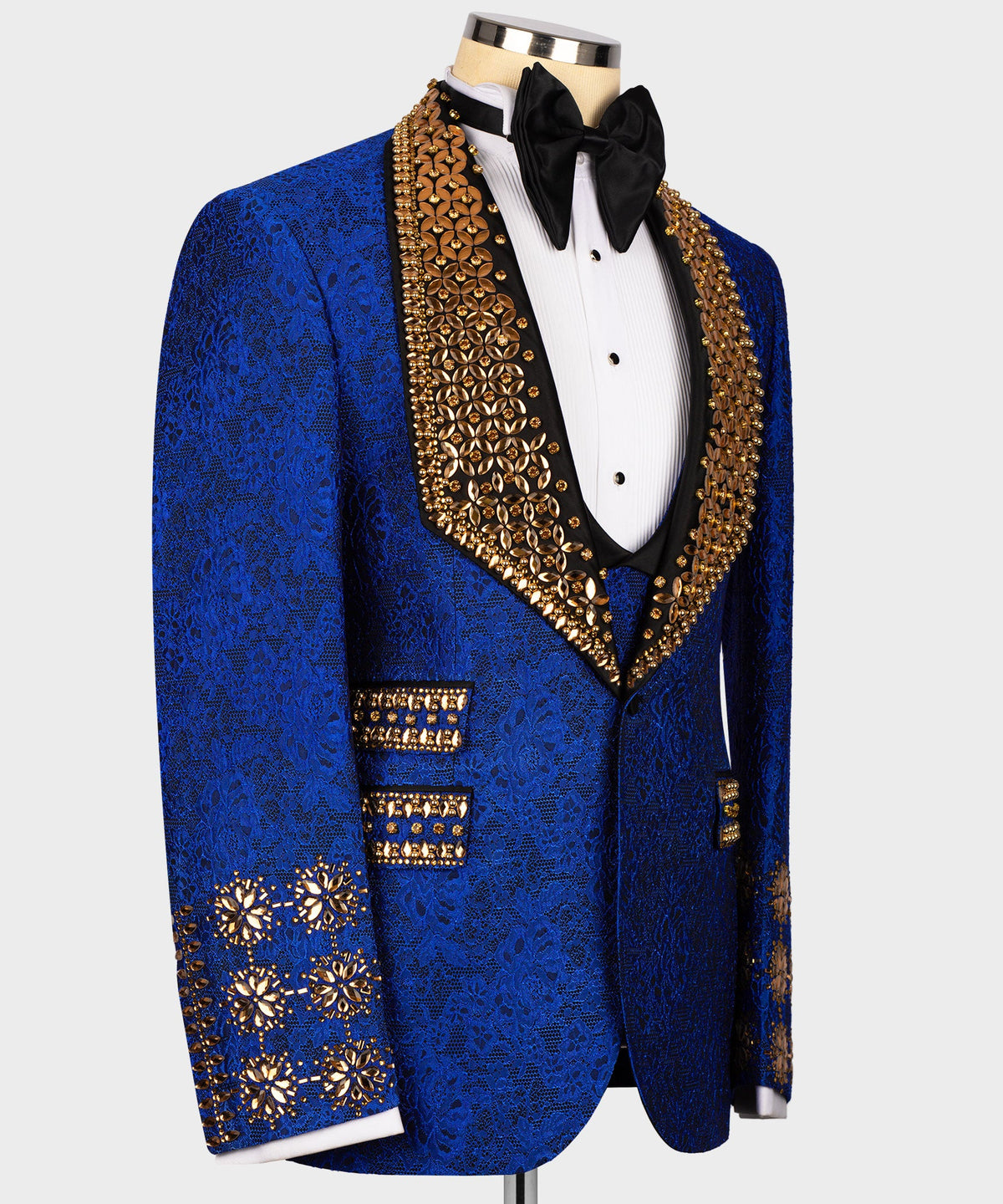 Dio Baby Lonian Men's Gold Gem Stone Blue Special Tuxedo Front One Button W/ Waistcoat Trousers