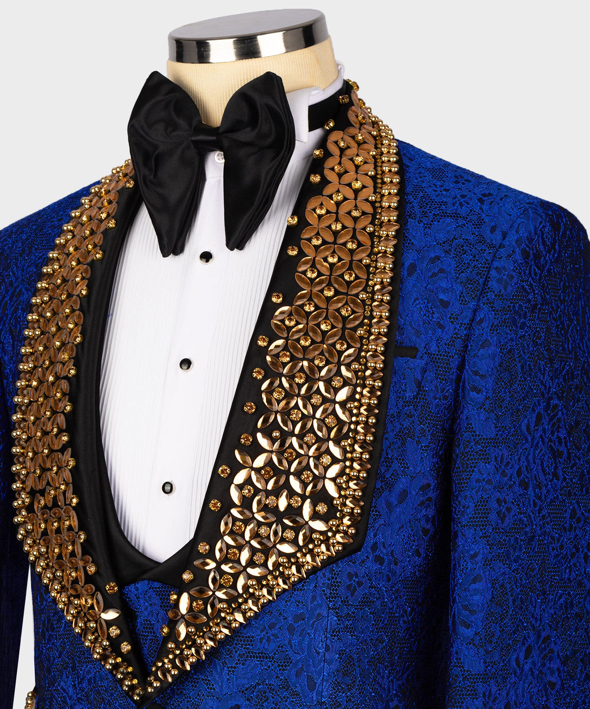 Dio Baby Lonian Men's Gold Gem Stone Blue Special Tuxedo Front One Button W/ Waistcoat Trousers