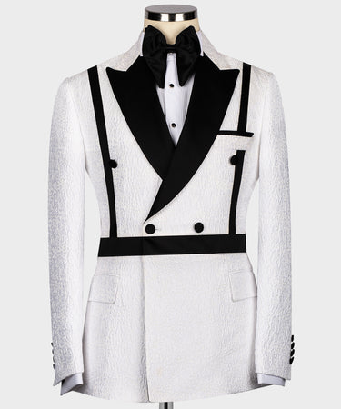 Black and White Self Belted Double Breasted Tuxedo