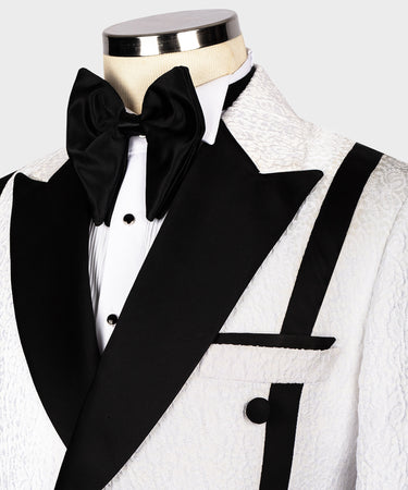 Black and White Self Belted Double Breasted Tuxedo