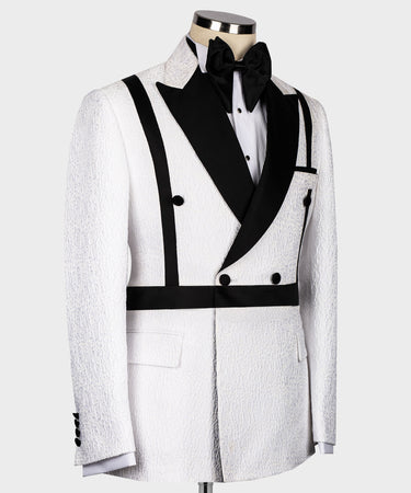 Black and White Self Belted Double Breasted Tuxedo