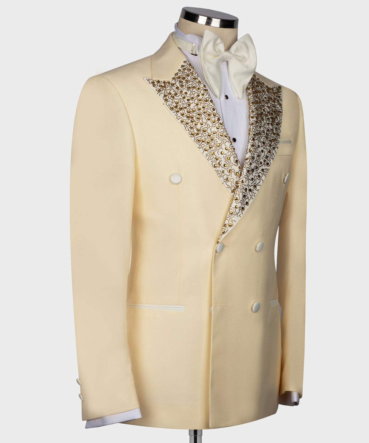 Dio Baby Lonian Men's Gold Gemstone Embriored Light Yellow Tuxedo Custom Desing Vest Suit