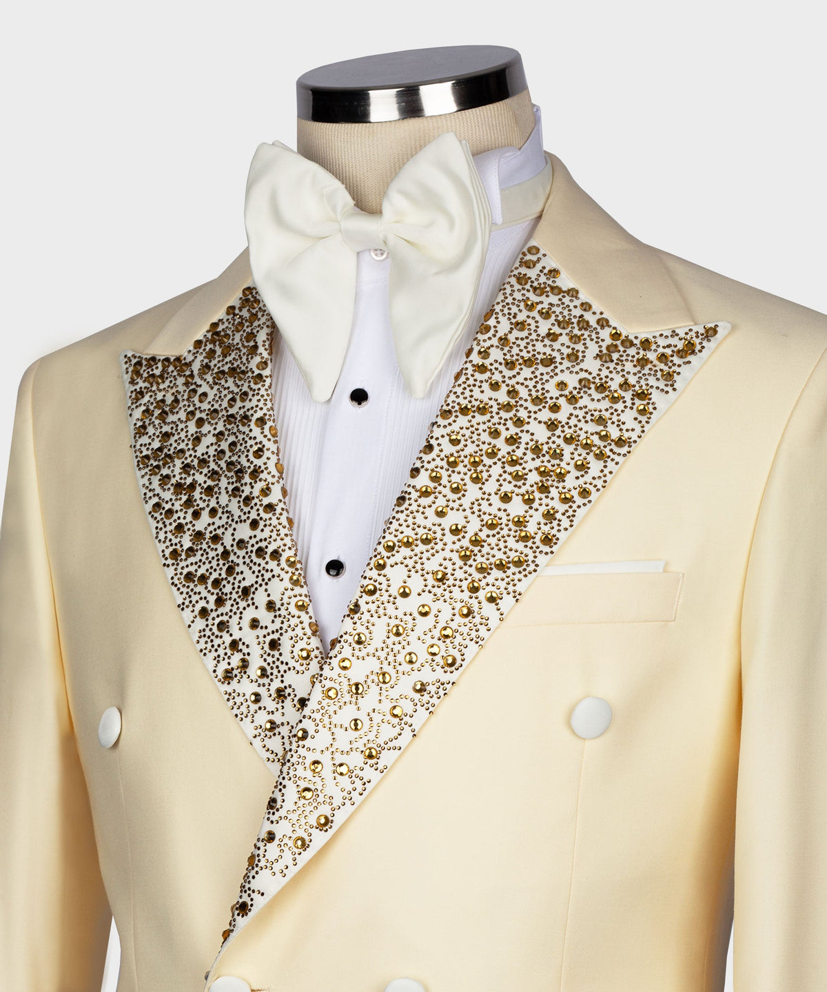 Dio Baby Lonian Men's Gold Gemstone Embriored Light Yellow Tuxedo Custom Desing Vest Suit