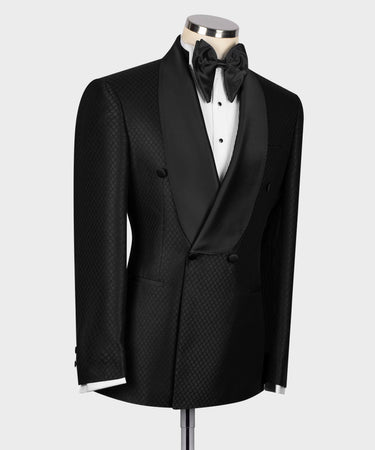 Black Satın Collar Blue Patterned Tuxedo