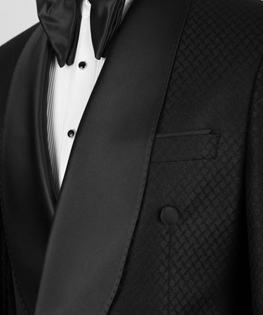 Black Satın Collar Blue Patterned Tuxedo