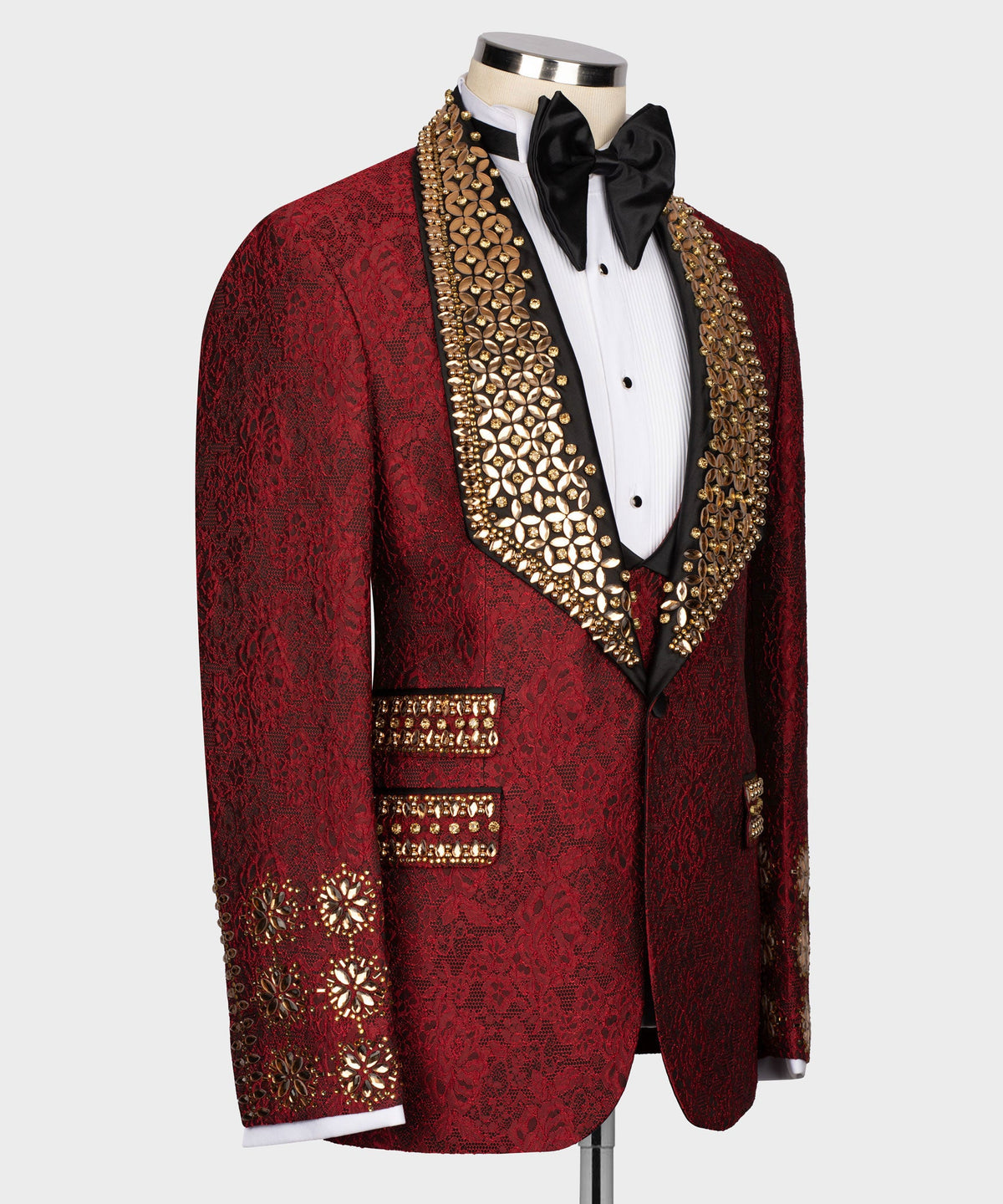 Dio Baby Lonian Men's Gold Gem Stone Red Laleped Special Tuxedo Custom Desing Vest Suit