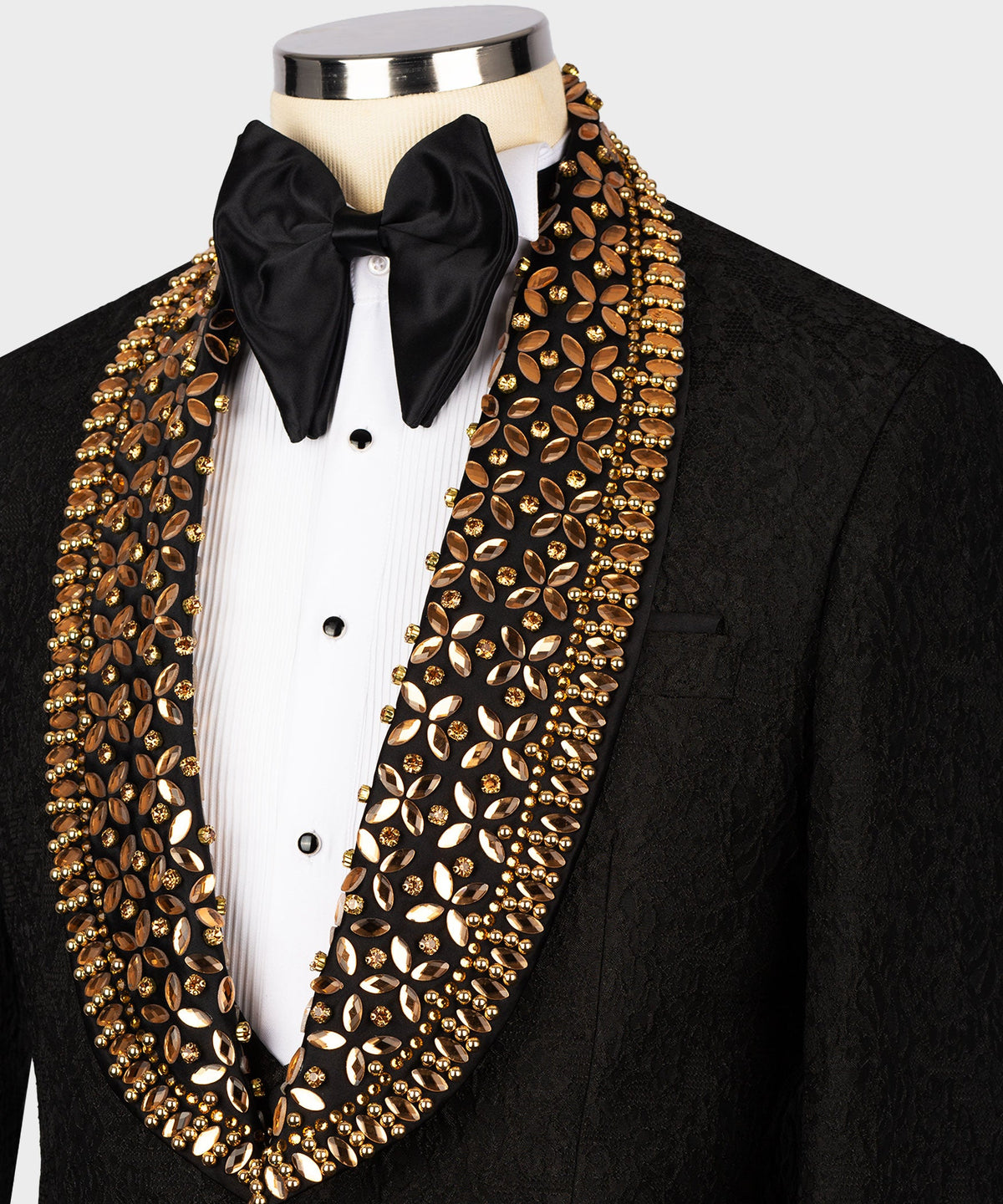 Dio Baby Lonian Men's Gold Gem Stone Detailed Black Special Tuxedo Vest Suit