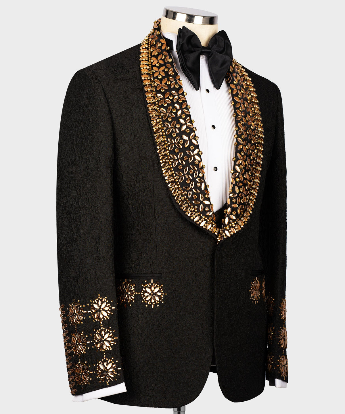 Dio Baby Lonian Men's Gold Gem Stone Detailed Black Special Tuxedo Vest Suit