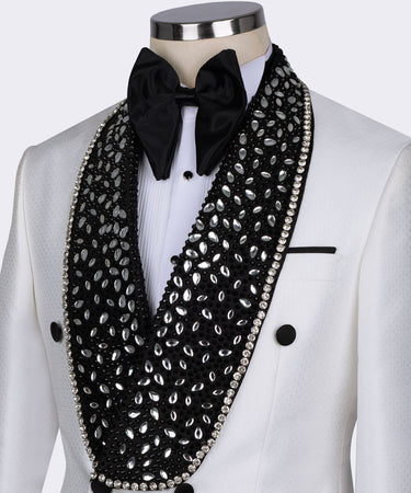 Black Gem Stone White Laleped Special Tuxedo