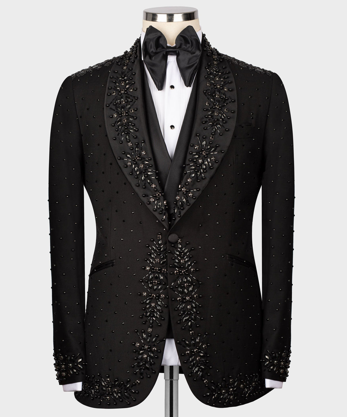 Dio Baby Lonian Men's Black Handmade Custom Desing Tuxedo Silk & Wool Vest Suit