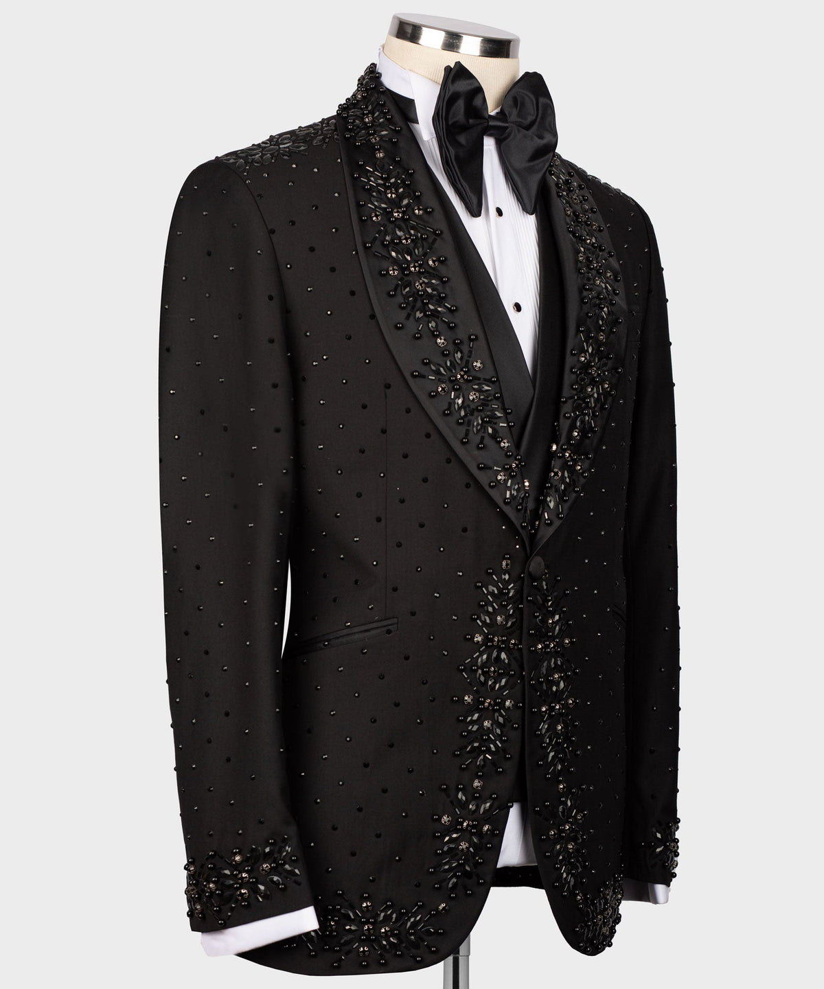 Dio Baby Lonian Men's Black Handmade Custom Desing Tuxedo Silk & Wool Vest Suit