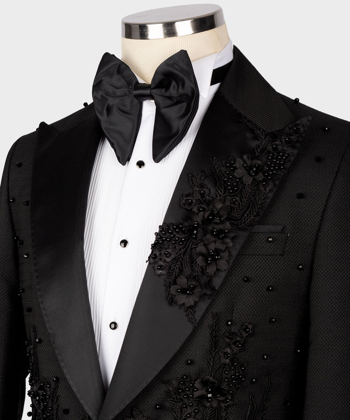 Dio Baby Lonian Men'sBlackFlower Patterned Tuxedo Custom Design Classic Vest Suit W/ Pant