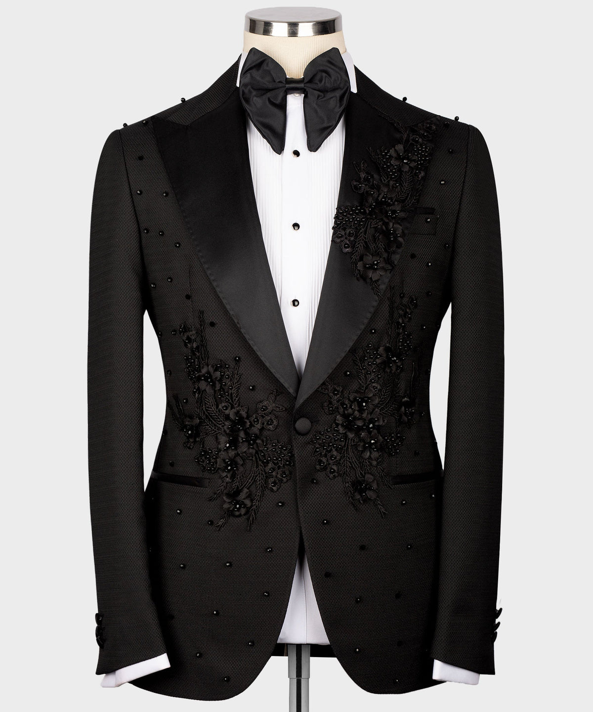 Dio Baby Lonian Men'sBlackFlower Patterned Tuxedo Custom Design Classic Vest Suit W/ Pant