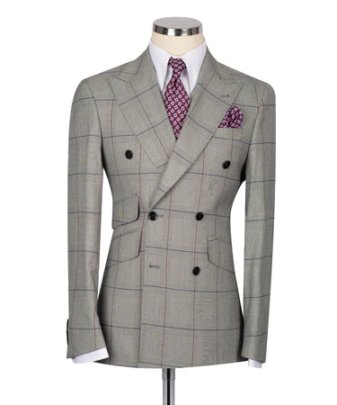 Double Breasted Gray Men'S Suit