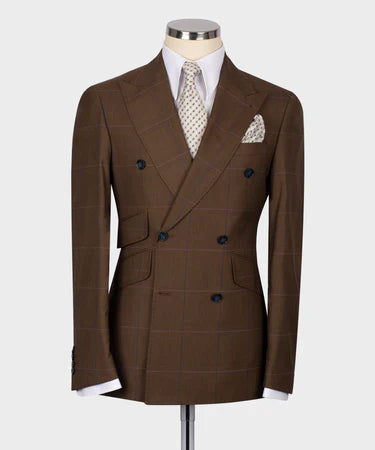 Double Breasted Brown Men'S Suit