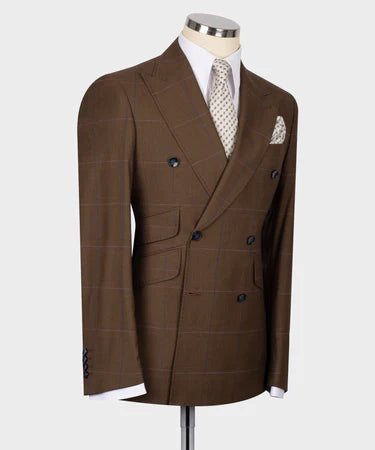 Double Breasted Brown Men'S Suit