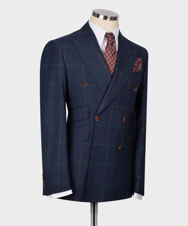 Double Breasted Dark Blue Men'S Suit