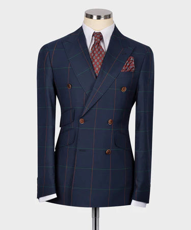 Double Breasted Dark Blue Men'S Suit