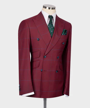 Double Breasted Burgundy Men'S Suit