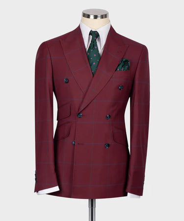 Double Breasted Burgundy Men'S Suit