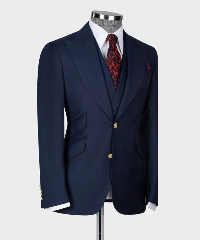 Navy Blue Big Size Suit With Classic Vest