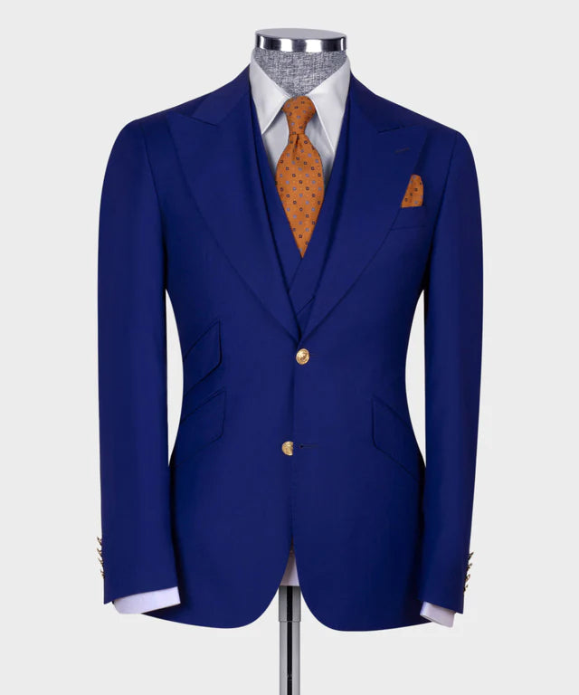 Blue Big Size Suit With Classic Vest