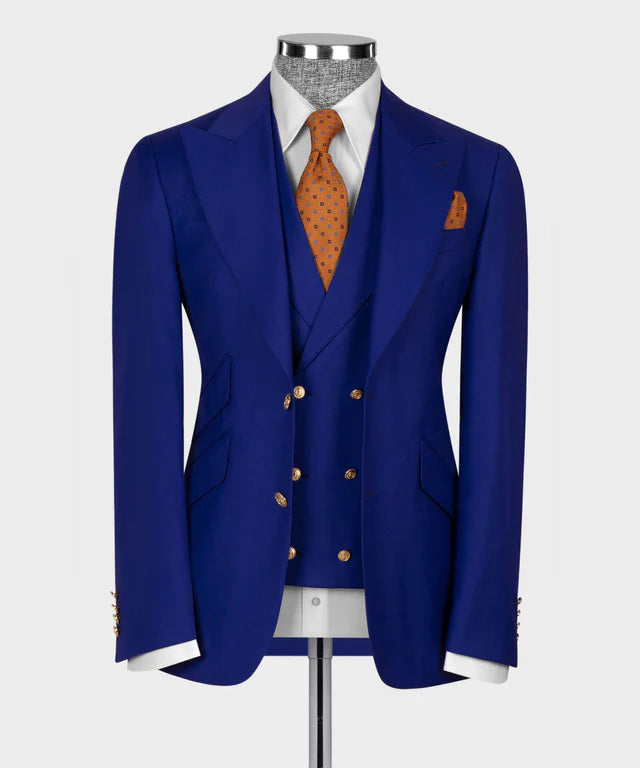 Blue Big Size Suit With Classic Vest