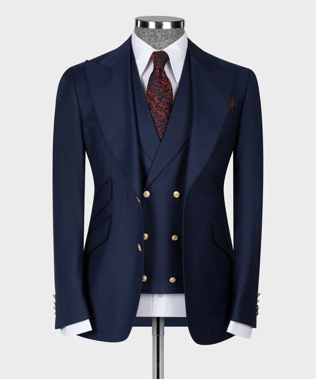 Navy Blue Big Size Suit With Classic Vest