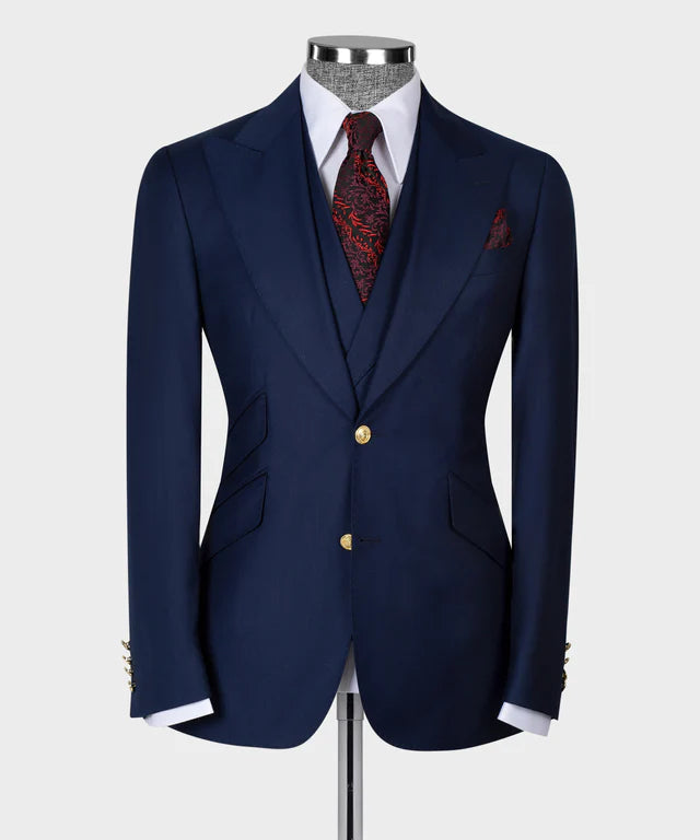 Navy Blue Big Size Suit With Classic Vest