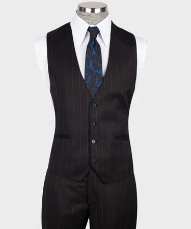 Dio Baby Lonian Men's 100% Wool Dot Seam Front Two Buttons Triple Classic Vest Suit