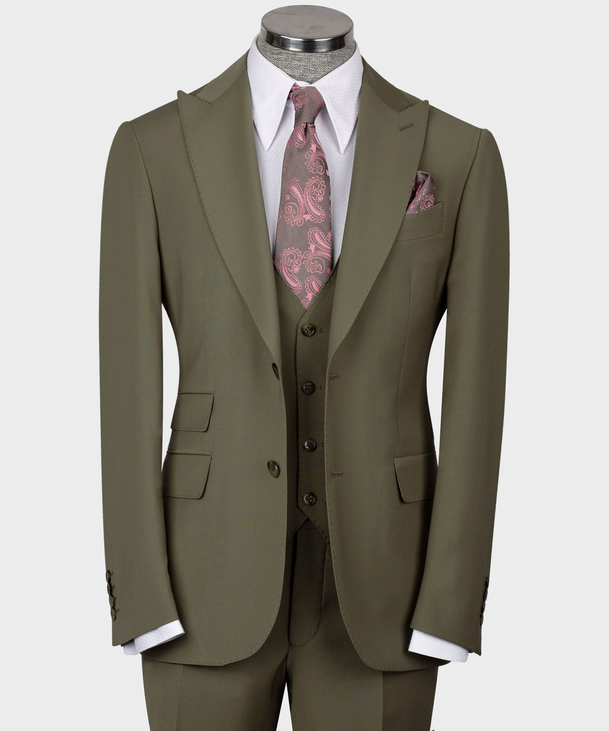 Dio Baby Lonian Men's Dark Green 100% Wool Front Two Buttons Triple Classic Suit