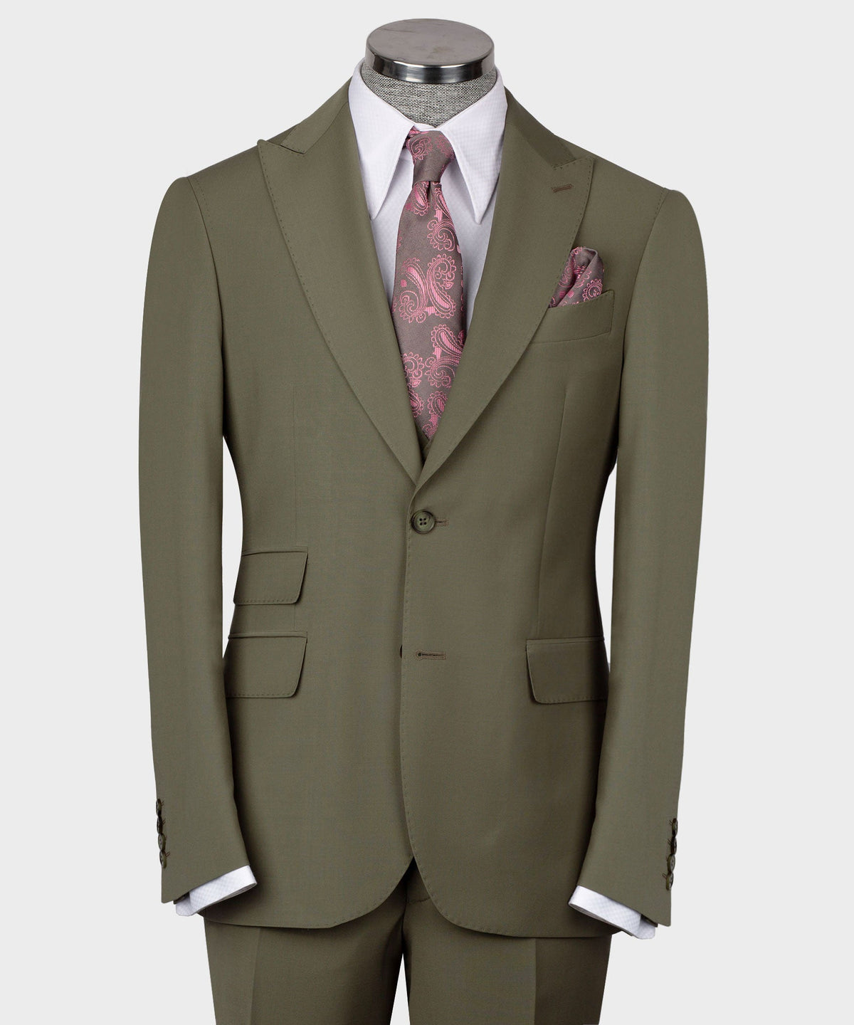 Dio Baby Lonian Men's Dark Green 100% Wool Front Two Buttons Triple Classic Suit