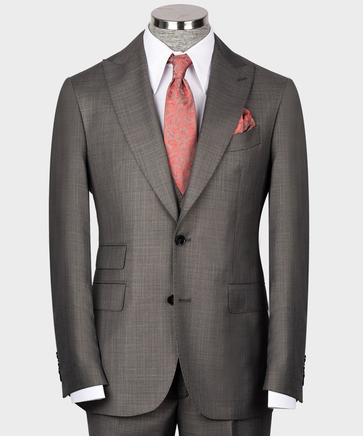 Dio Baby Lonian Men's Gray 100% Wool Dot Seam Triple Classic Suit W/ Straight Leg Trousers