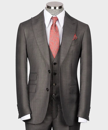 Dio Baby Lonian Men's Gray 100% Wool Dot Seam Triple Classic Suit W/ Straight Leg Trousers