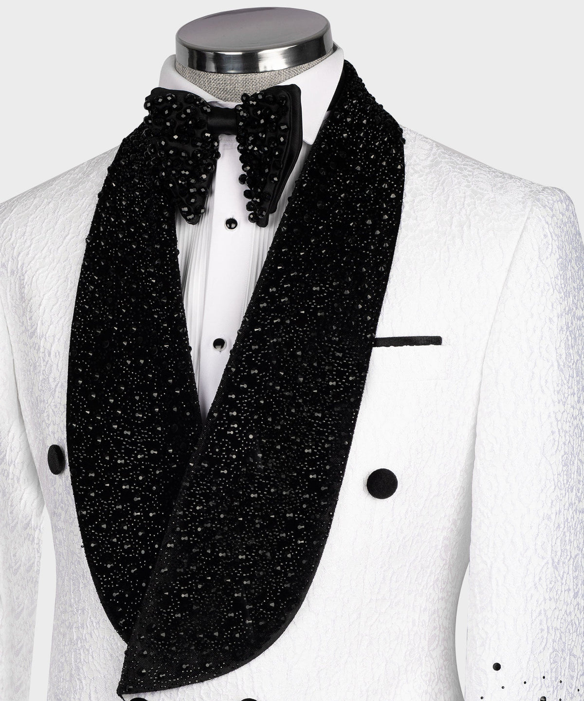 Dio Baby Lonian Men's White Tuxedo With Black Stone Embroidered Custom Desing Vest Suit