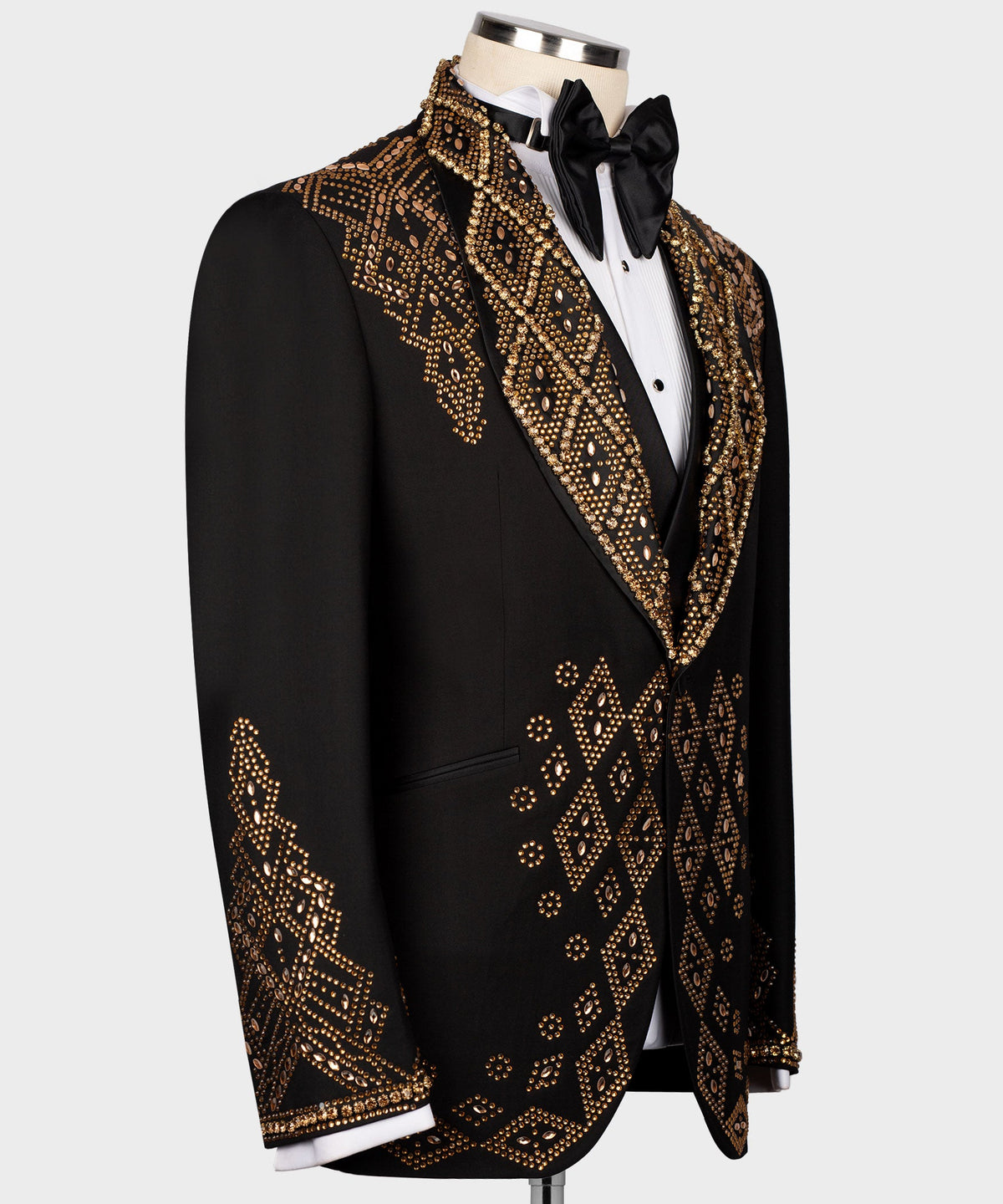 Dio Baby Lonian Men's Black-Gold Stone Embroidered Custom Desing Tuxedo Vest Suit