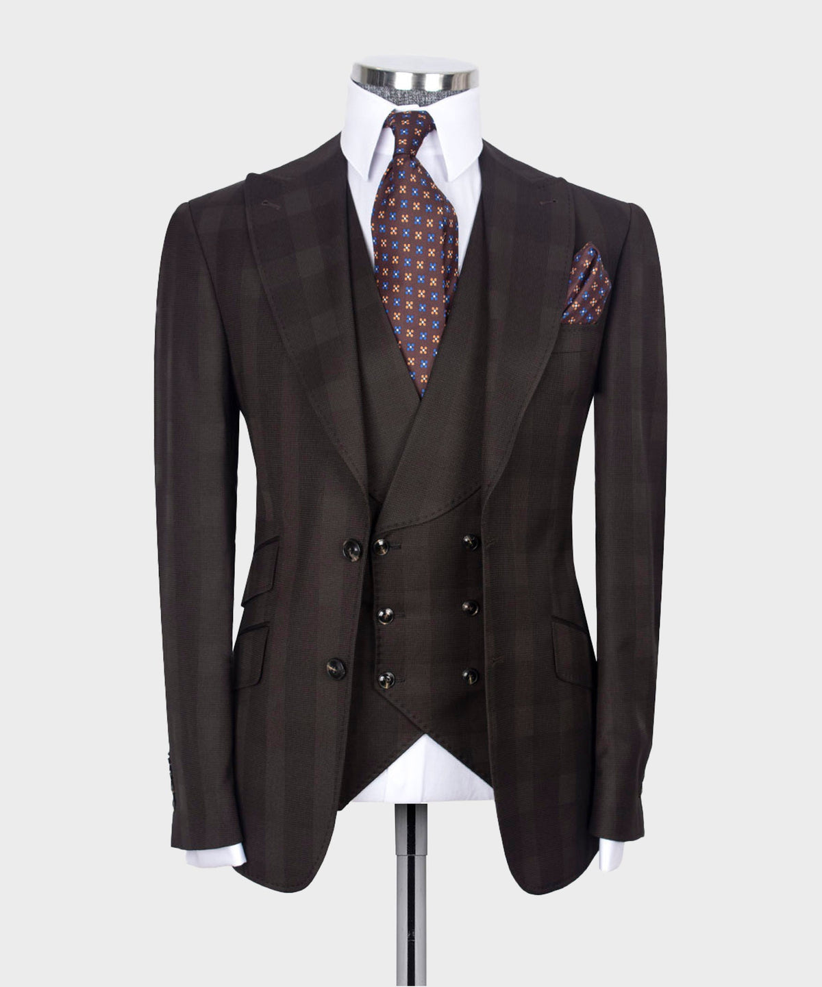 Dio Baby Lonian Men's Brown 100% Wool Point Seam Classic Suit W/ Straight Leg Trousers