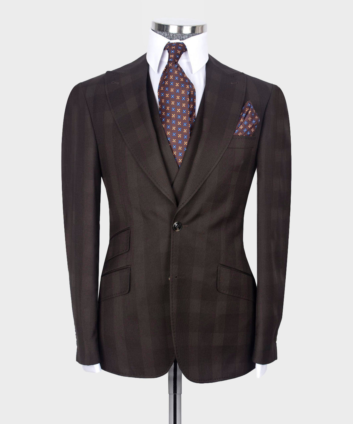 Dio Baby Lonian Men's Brown 100% Wool Point Seam Classic Suit W/ Straight Leg Trousers