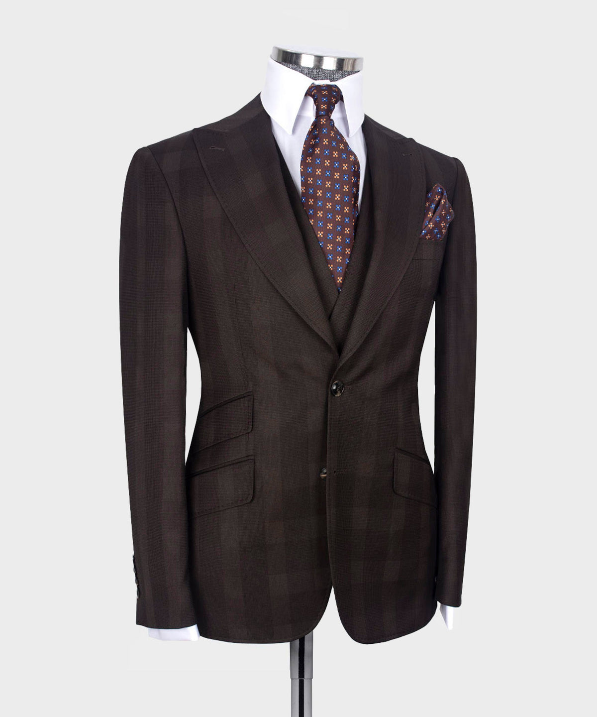 Dio Baby Lonian Men's Brown 100% Wool Point Seam Classic Suit W/ Straight Leg Trousers