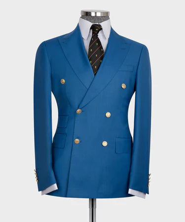 Blue Double Breasted Gold Button Men’S Suit