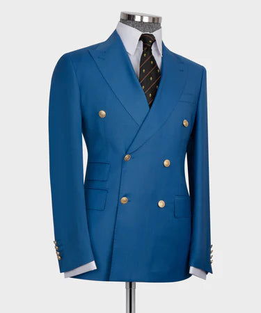 Blue Double Breasted Gold Button Men’S Suit