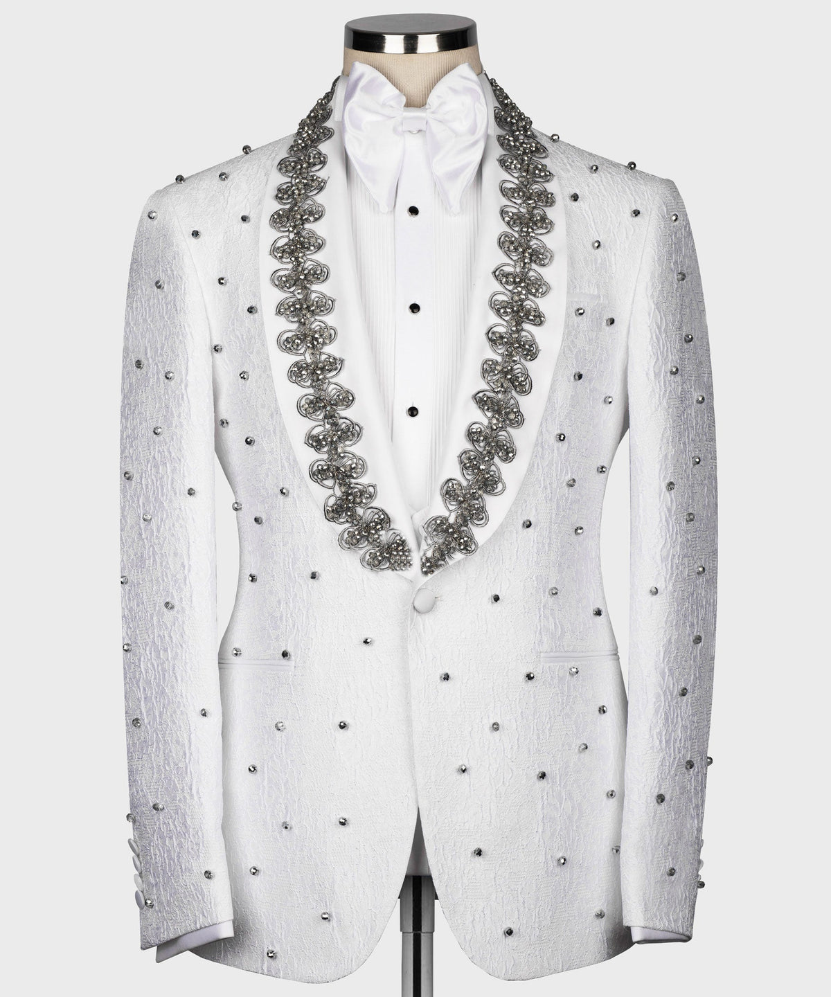 Dio Baby Lonian Men's Gray Pearl Embroidered Collar White Tuxedo Custom Desing Vest Suit